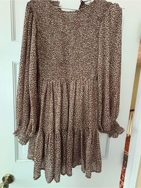 Newbury Kustom Brown and Cream Smocked Neck Blouse
